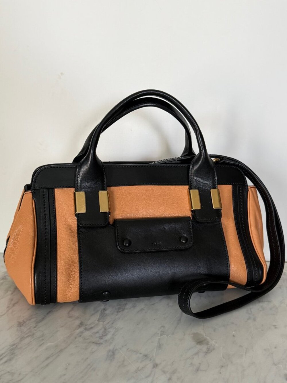 Chloe Alice Medium Satchel Blush Peach and Black Leather 2 Way Bag